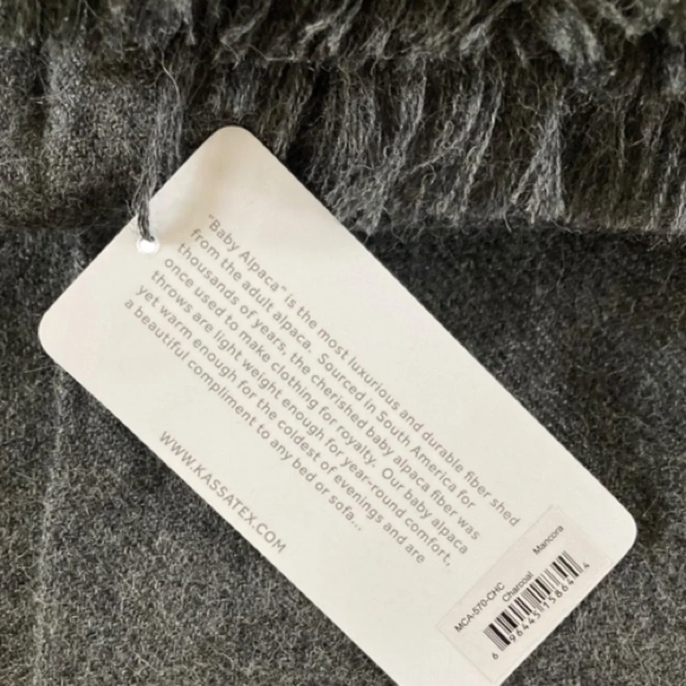 Kassatex 100% Baby Alpaca Luxury Throw Blanket Made in Peru Luxe Gray NWT